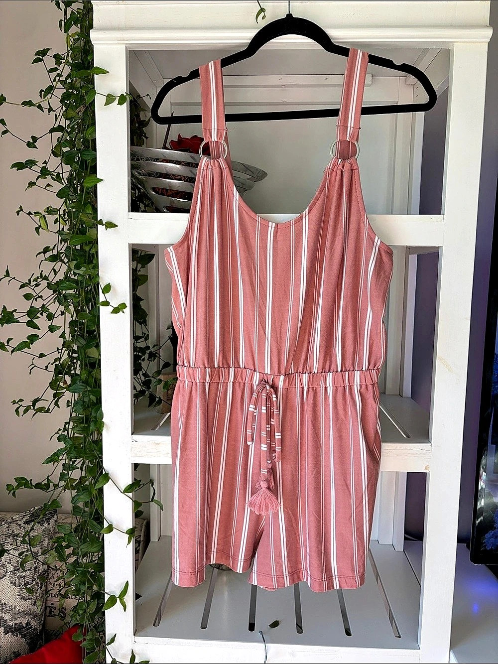 Mauve-Pink Derek Heart White Striped Romper Size XL